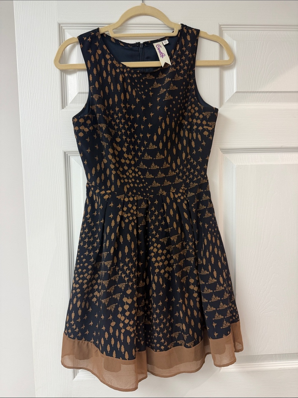 Emmelee for F.C. Navy Dress with Gold Motif and Sheer Hem